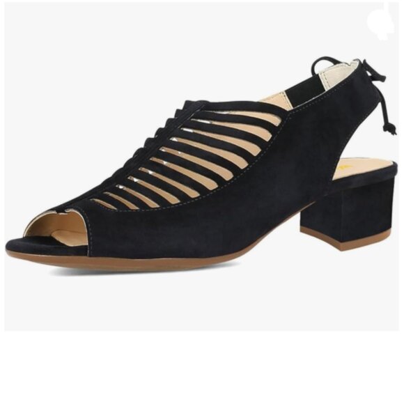 Wo Wagas Black Peep Toe Low Chunky Heel Slingback Elastic Strap Slip On Sandals - Picture 1 of 8